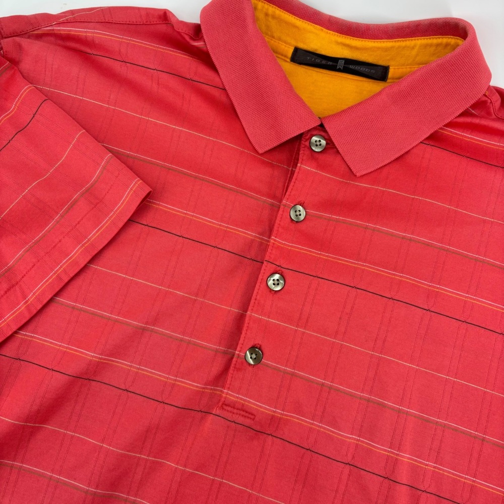 Tiger Woods Polo Shirt Mens Large Red Striped Cotton Short Sleeve Golfcore - Picture 1 of 9